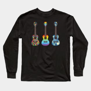 Three Ukuleles Colorful Textures Long Sleeve T-Shirt